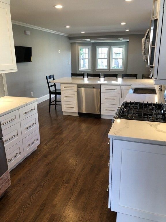 Dining room, Interior, Kitchen, Recessed Lighting, Wood Texture Flooring
