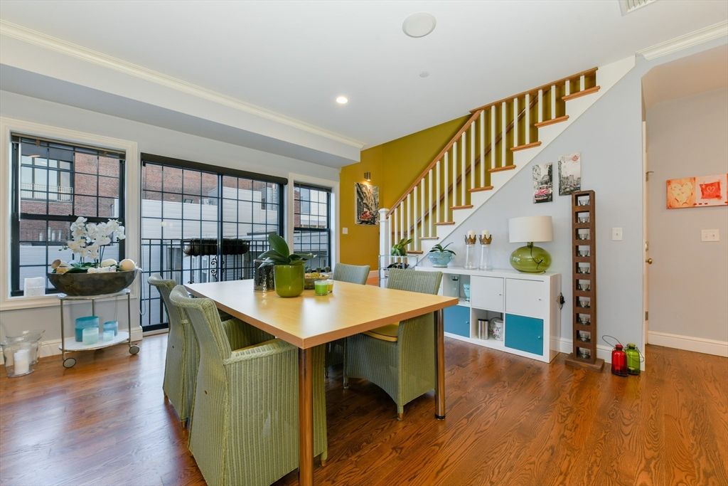Dining room, Interior, Recessed Lighting, Wood Texture Flooring