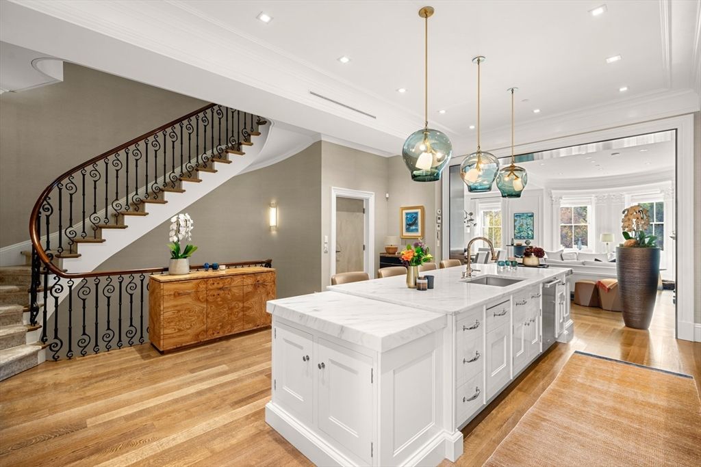 Interior, Kitchen, Pendant Lights, Recessed Lighting, Wood Texture Flooring