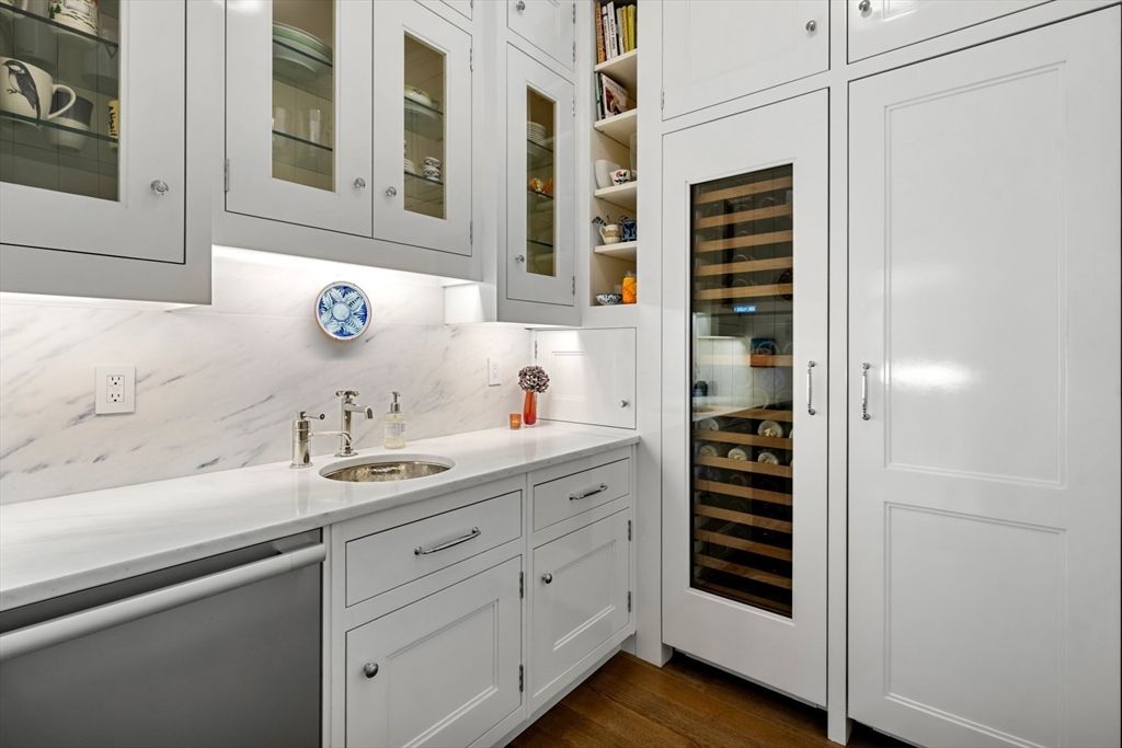 Interior, Kitchen, Marble Walls, Wood Texture Flooring