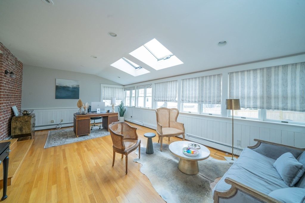 Home Office, Interior, Stone Walls, Wood Texture Flooring