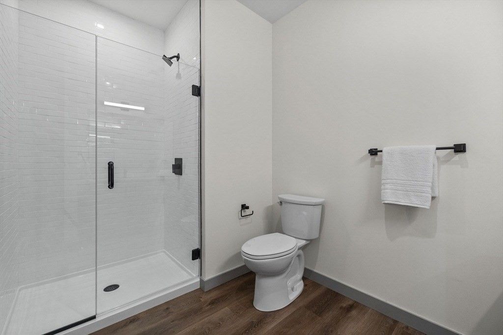 Bathroom, Glass Shower, Interior, Wood Texture Flooring