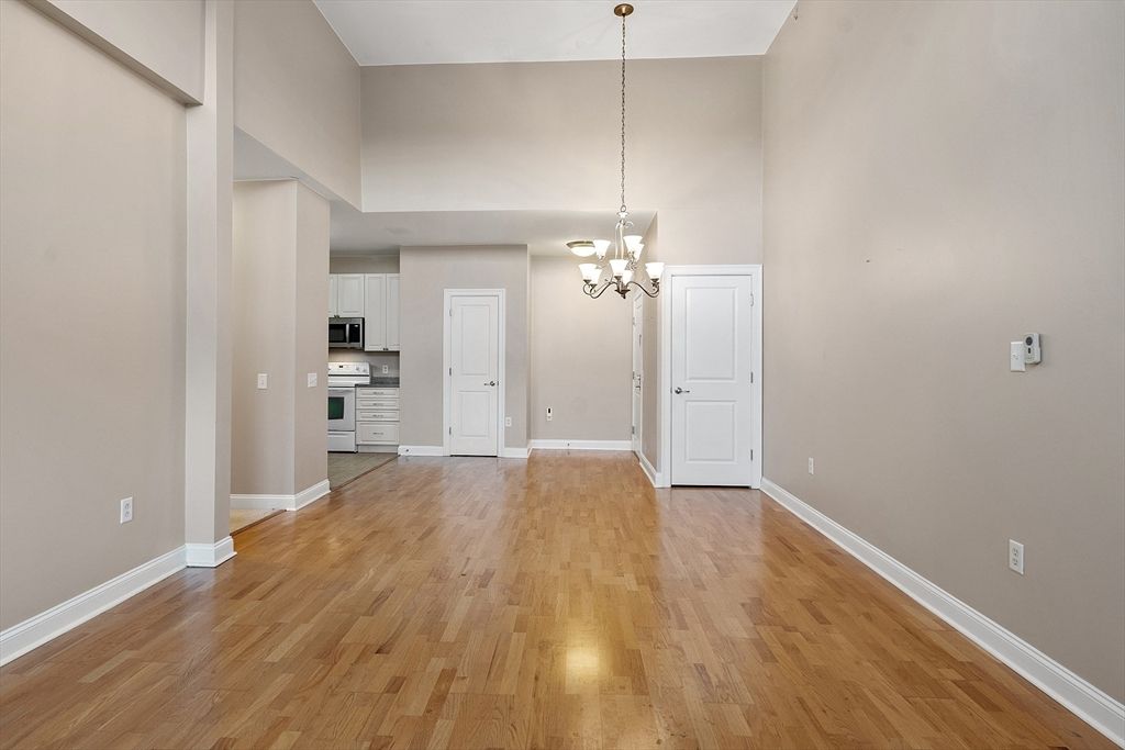Chandelier, Empty room, Interior, Kitchen, Wood Texture Flooring