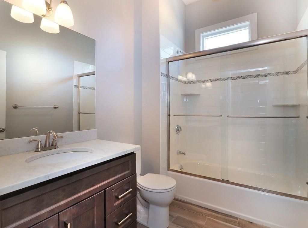 Bathroom, Glass Shower, Interior, Wood Texture Flooring