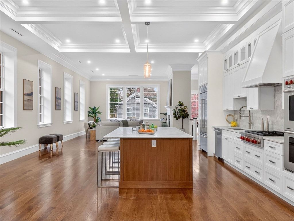 Interior, Kitchen, Living room, Pendant Lights, Recessed Lighting, Stainless Steel Appliances, Wood Texture Flooring