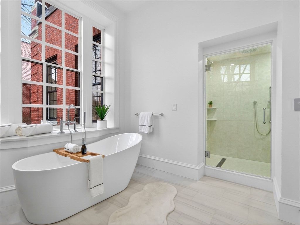Bathroom, Free Standing Baths, Glass Shower, Interior, Marble
