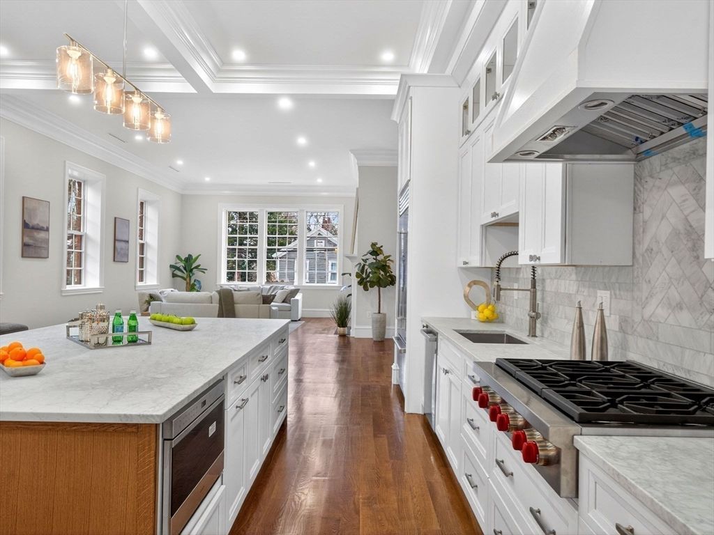 Interior, Kitchen, Living room, Recessed Lighting, Stainless Steel Appliances, Wood Texture Flooring