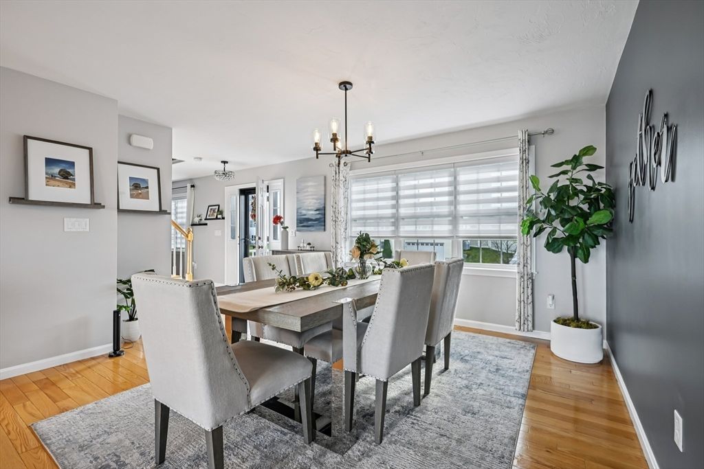Dining room, Interior, Pendant Lights, Wood Texture Flooring