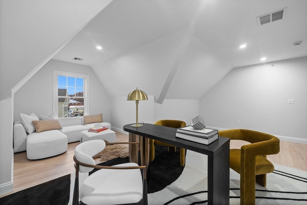 Home Office, Interior, Living room, Recessed Lighting, Wood Texture Flooring