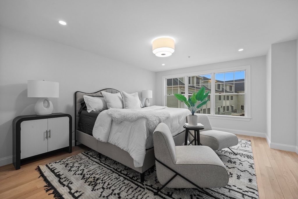 Bedroom, Interior, Recessed Lighting, Wood Texture Flooring