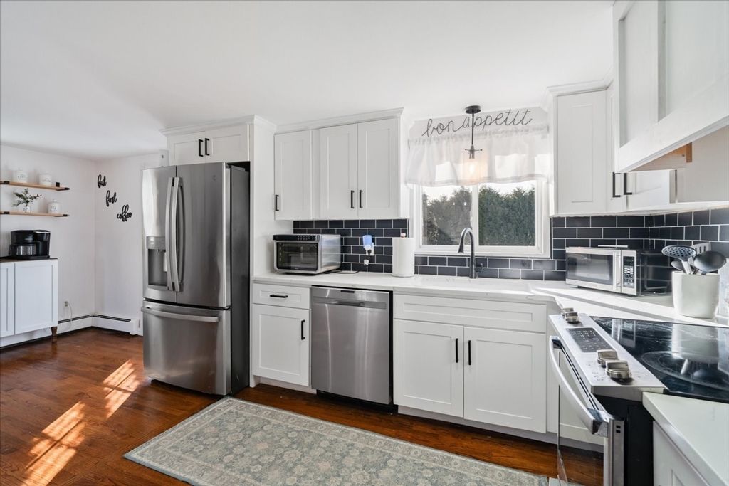 Interior, Kitchen, Pendant Lights, Stainless Steel Appliances, Wood Texture Flooring