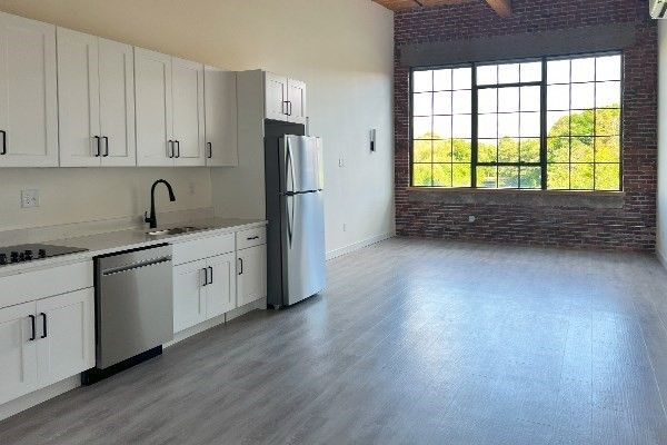 Interior, Kitchen, Stainless Steel Appliances, Stone Walls, Wood Texture Flooring