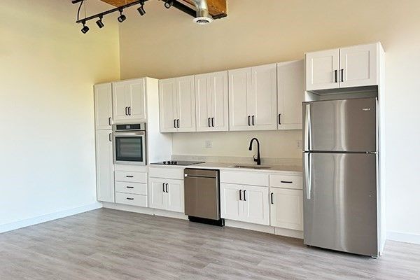 Interior, Kitchen, Stainless Steel Appliances, Wood Texture Flooring