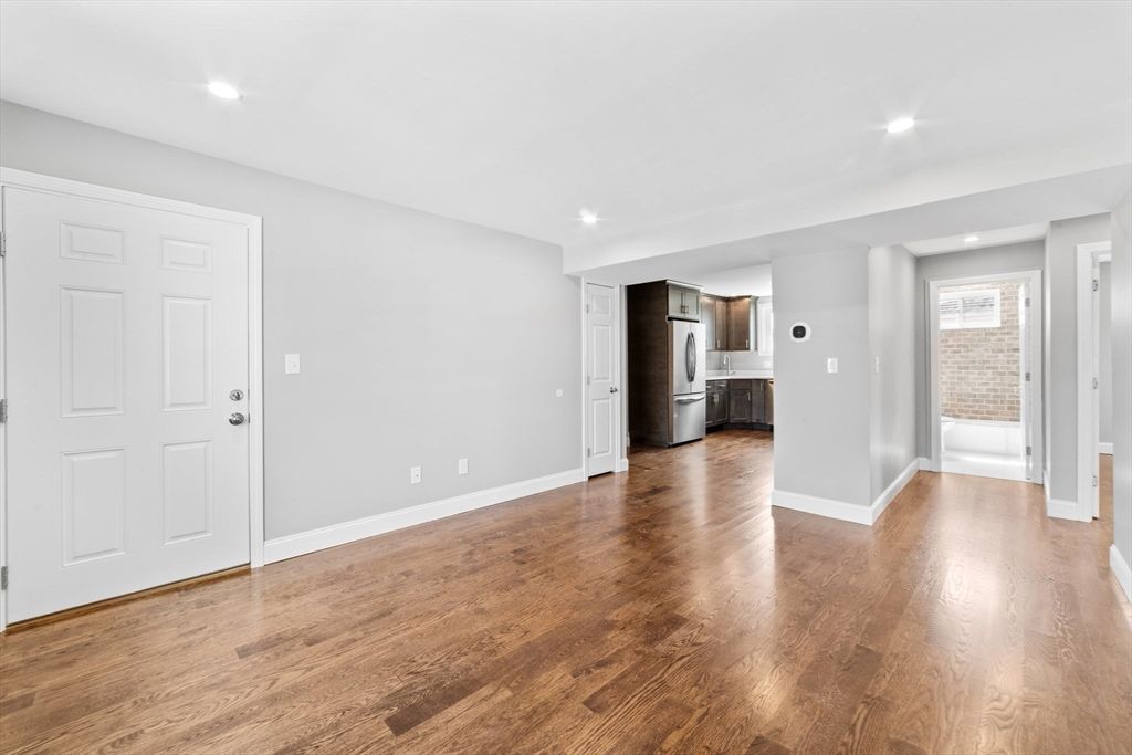 Empty room, Interior, Kitchen, Recessed Lighting, Wood Texture Flooring