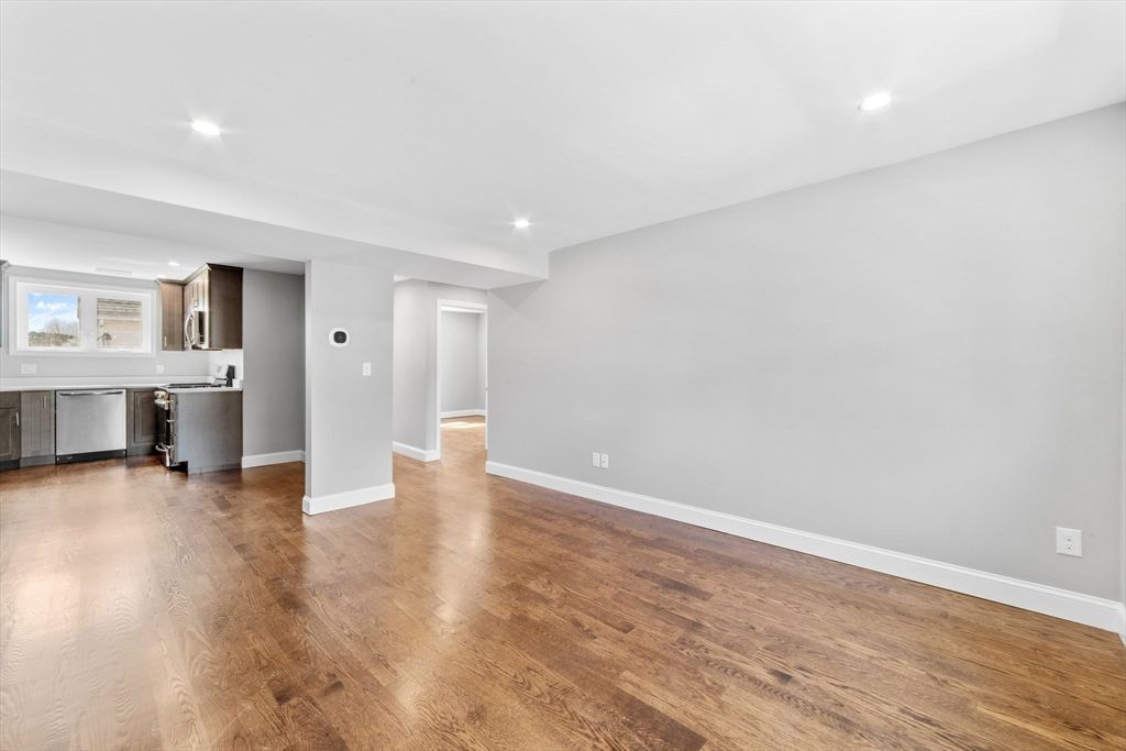Empty room, Interior, Kitchen, Recessed Lighting, Wood Texture Flooring