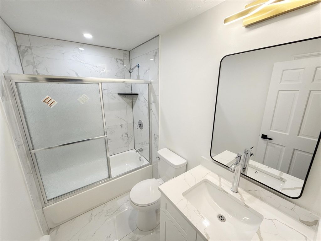 Bathroom, Glass Shower, Interior, Marble, Marble Walls, Recessed Lighting