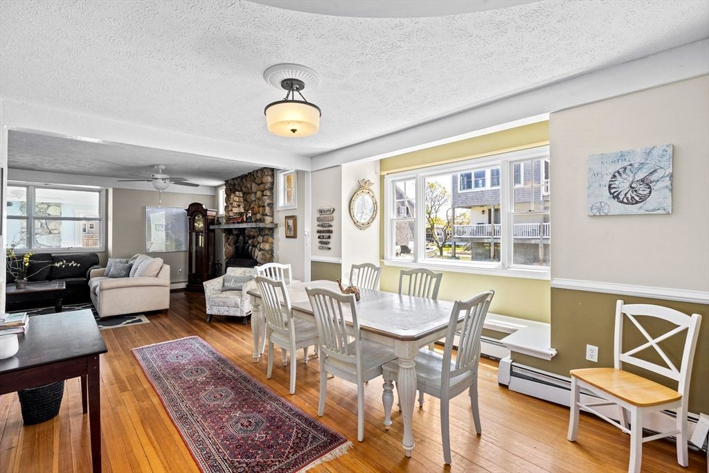Dining room, Fireplace, Interior, Living room, Wood Texture Flooring