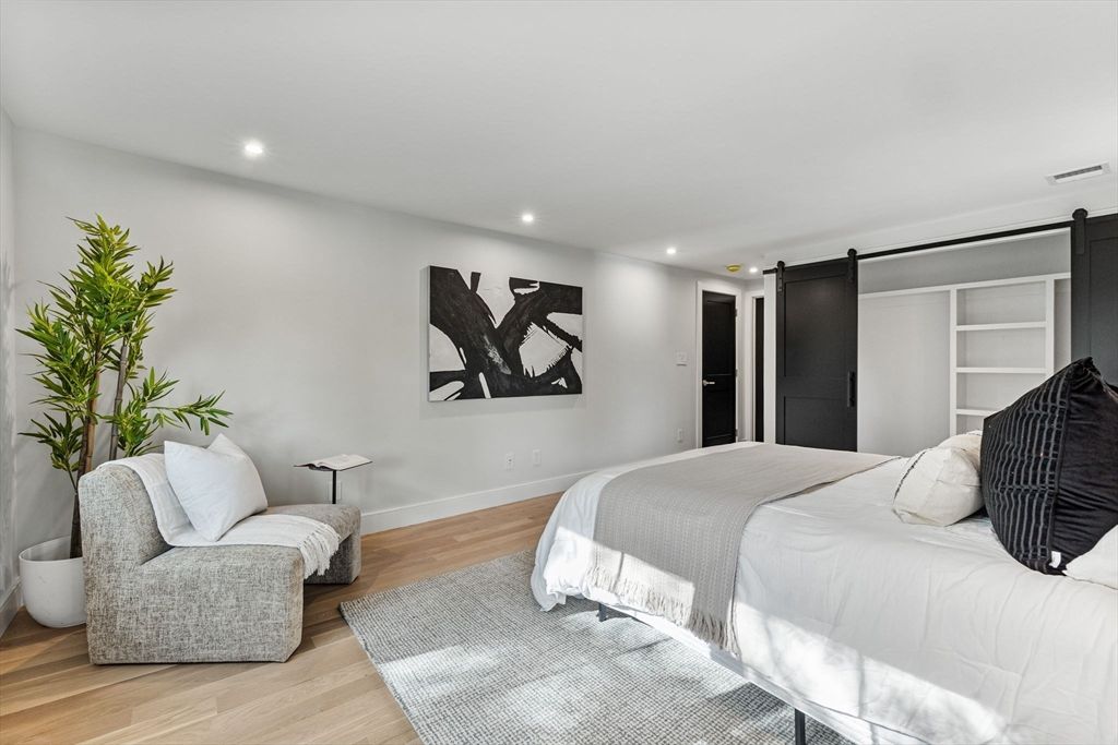 Bedroom, Interior, Recessed Lighting, Wood Texture Flooring