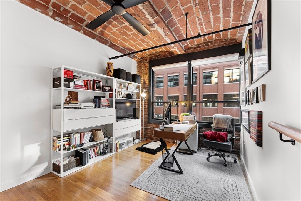 Home Office, Interior, Stone Walls, Wood Texture Flooring