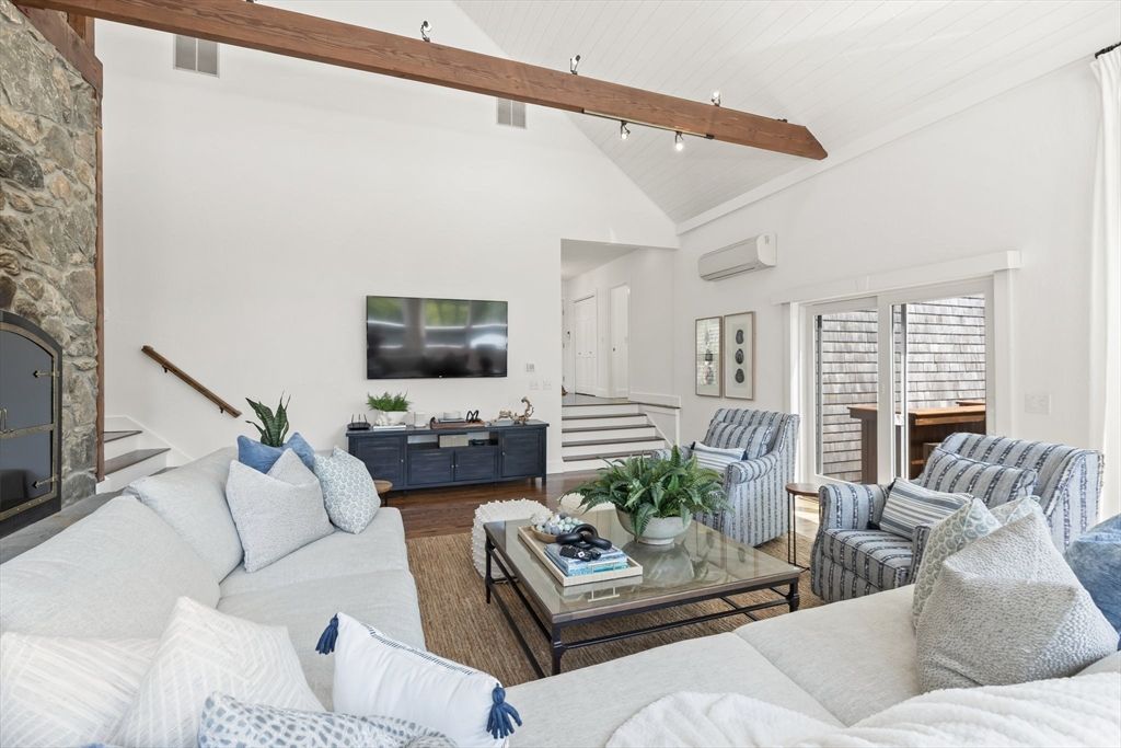 Fireplace, Interior, Living room, Stone Walls, Wooden Beams, Wood Texture Flooring