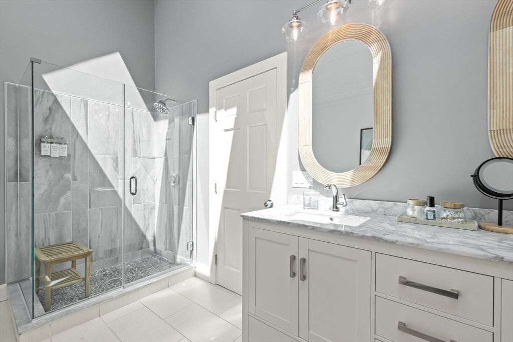 Bathroom, Dual Sink Vanities, Glass Shower, Interior