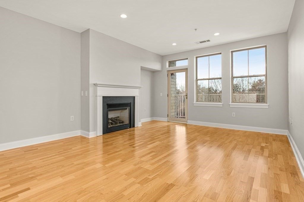 Empty room, Fireplace, Interior, Recessed Lighting, Wood Texture Flooring
