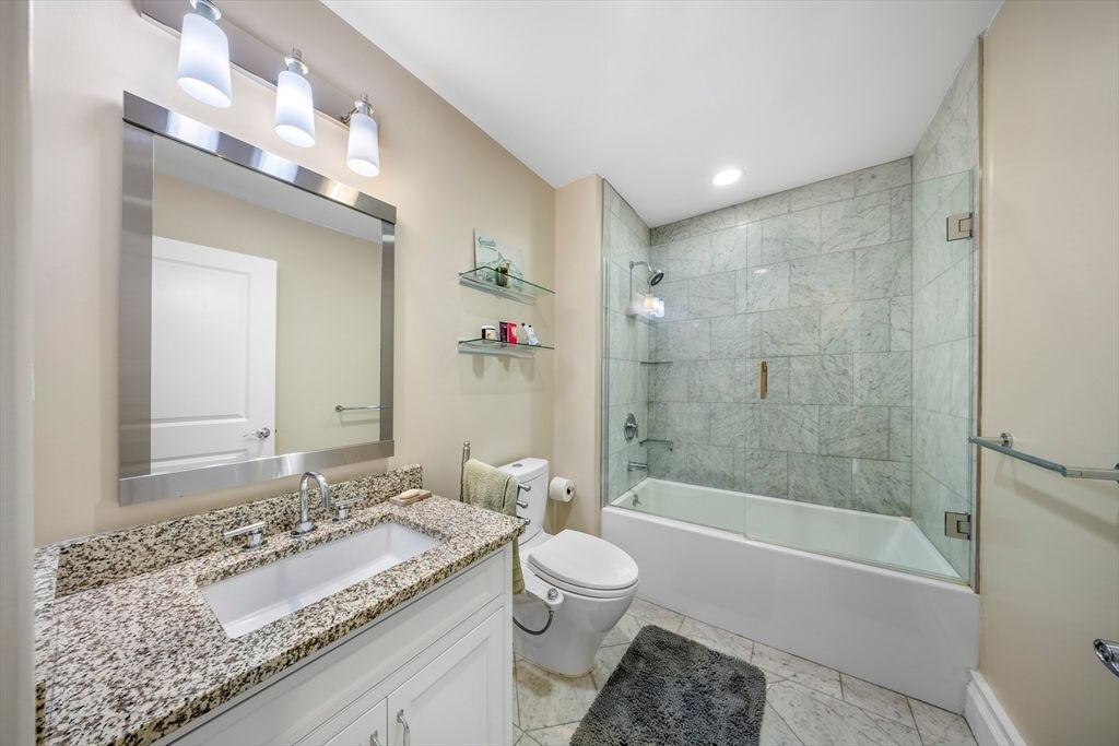 Bathroom, Glass Shower, Interior, Marble, Marble Walls, Recessed Lighting