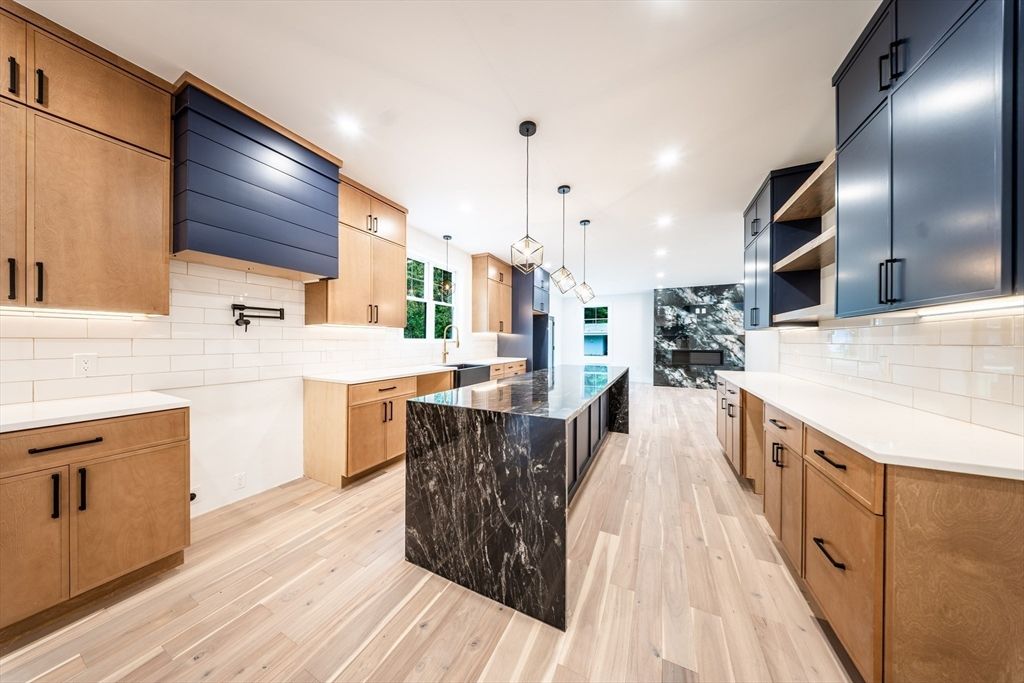 Interior, Kitchen, Pendant Lights, Recessed Lighting, Wood Texture Flooring