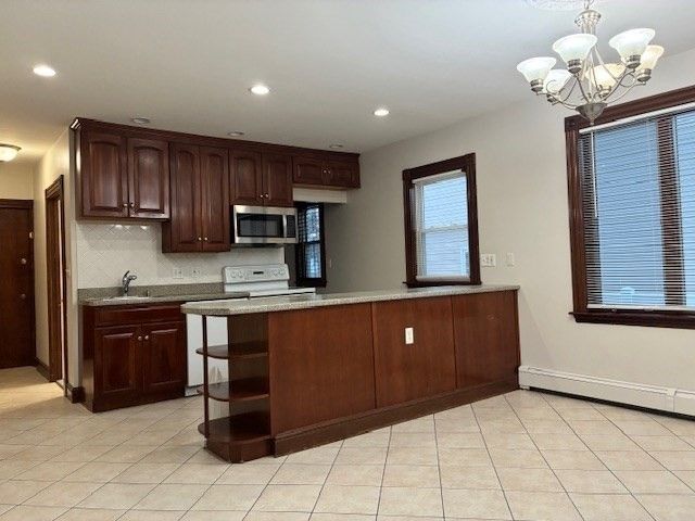 Chandelier, Interior, Kitchen, Recessed Lighting, Stainless Steel Appliances