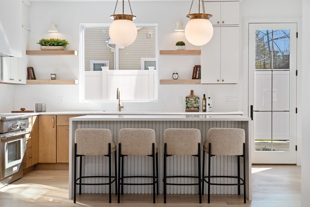 Interior, Kitchen, Pendant Lights, Stainless Steel Appliances, Wood Texture Flooring
