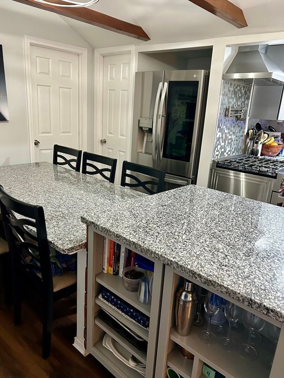 Interior, Kitchen, Stainless Steel Appliances, Wooden Beams, Wood Texture Flooring