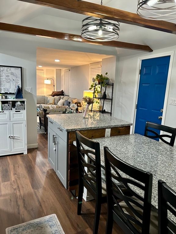 Dining room, Interior, Kitchen, Living room, Pendant Lights, Recessed Lighting, Wood Texture Flooring