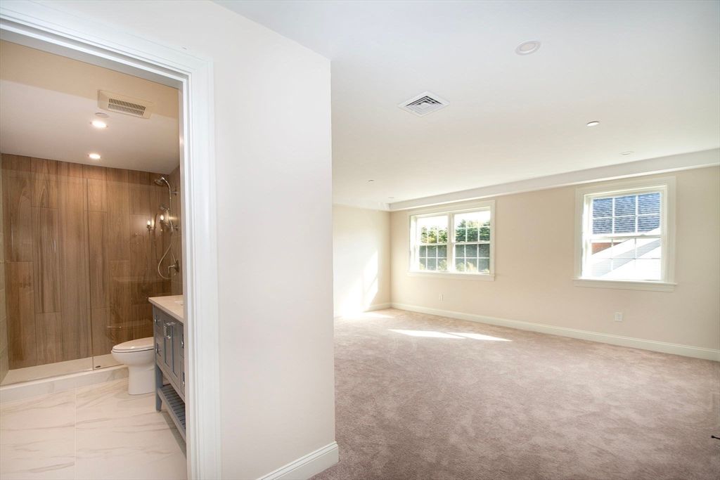Bathroom, Empty room, Interior, Marble, Recessed Lighting, Wooden Walls