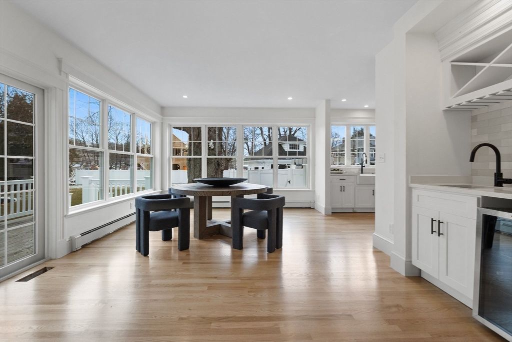 Dining room, Interior, Recessed Lighting, Wood Texture Flooring