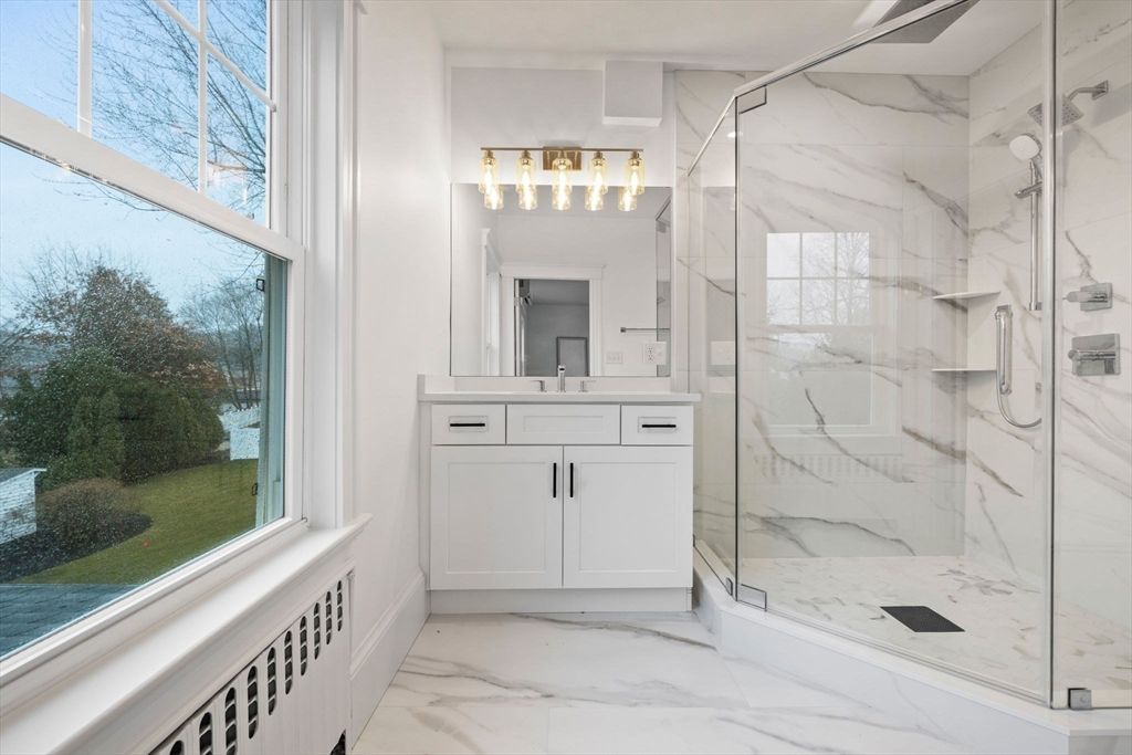 Bathroom, Glass Shower, Interior, Marble, Marble Walls