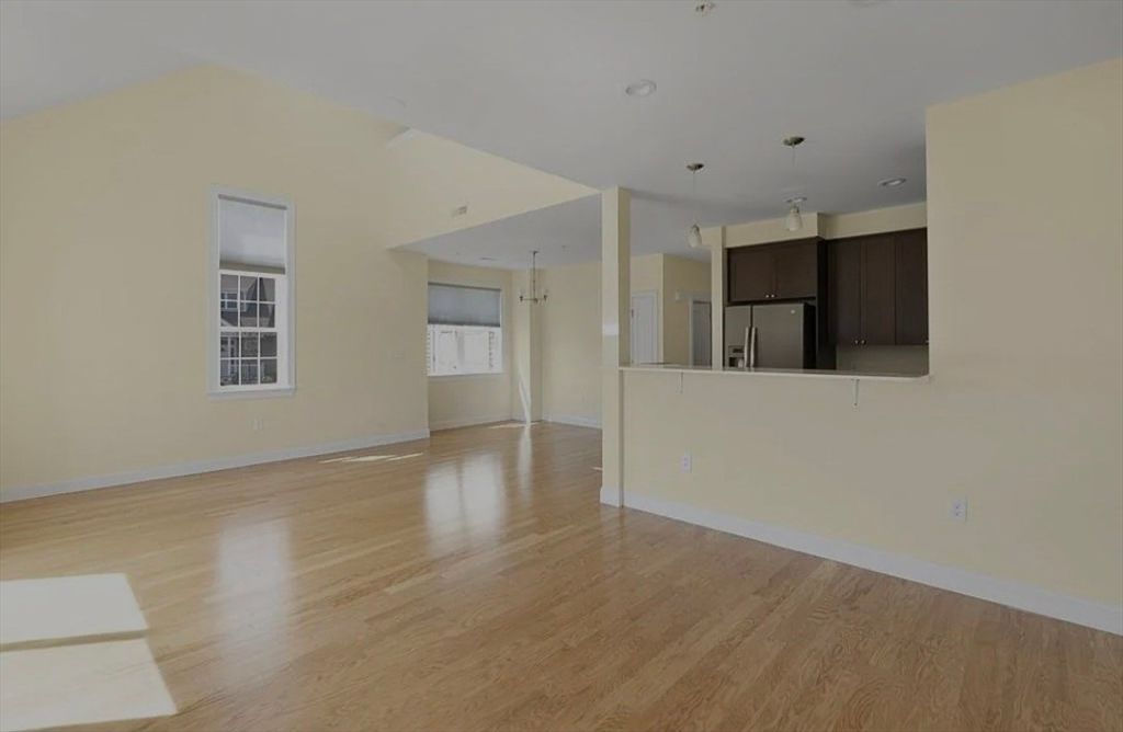 Empty room, Interior, Kitchen, Pendant Lights, Wood Texture Flooring
