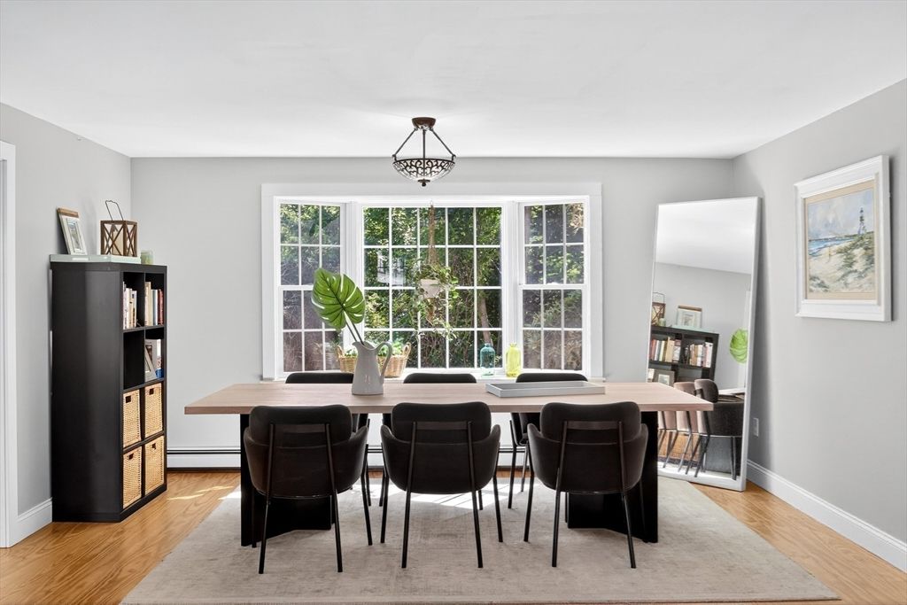 Dining room, Interior, Pendant Lights, Wood Texture Flooring