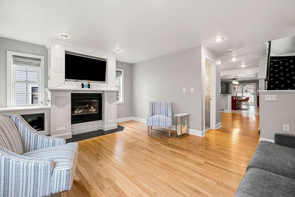 Fireplace, Interior, Recessed Lighting, Wood Texture Flooring