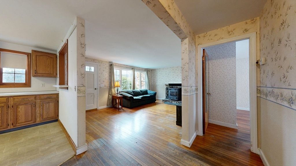 Fireplace, Interior, Kitchen, Living room, Wood Texture Flooring