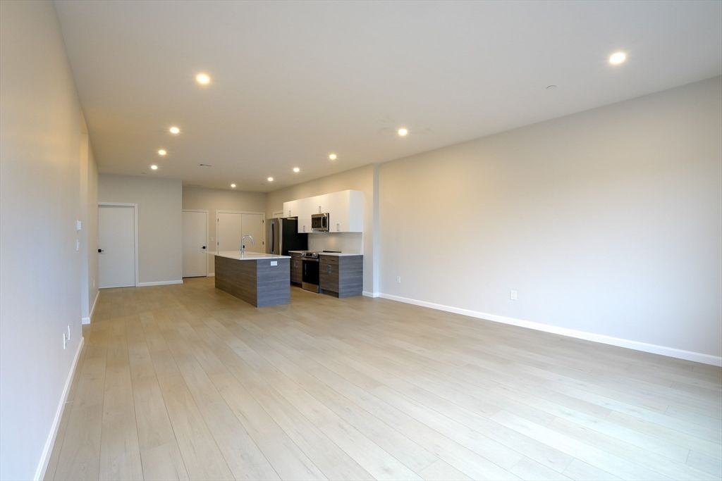 Empty room, Interior, Kitchen, Recessed Lighting, Wood Texture Flooring