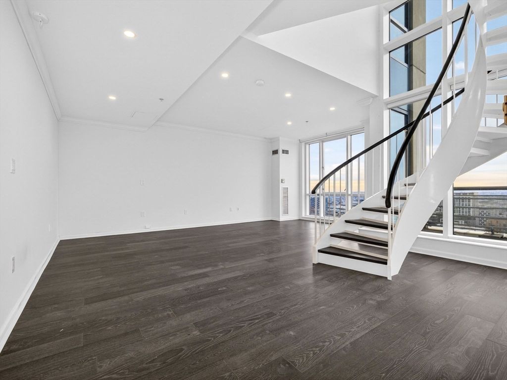Empty room, Interior, Recessed Lighting, Water, Wood Texture Flooring