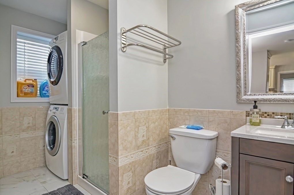 Bathroom, Glass Shower, Interior, Marble, Washer