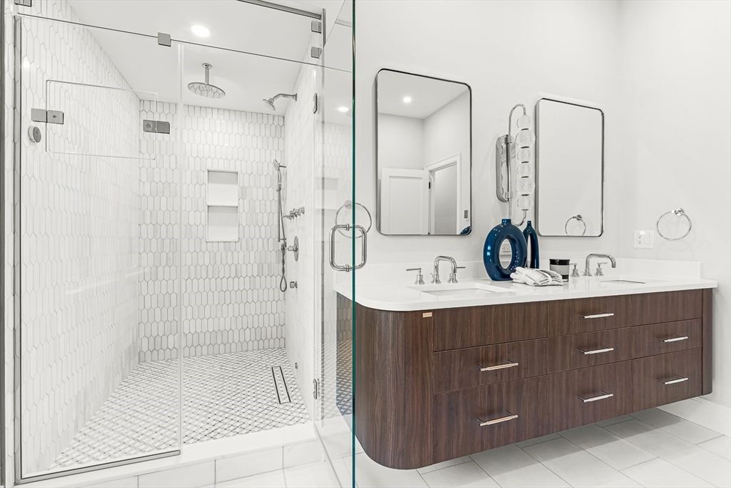 Bathroom, Dual Sink Vanities, Glass Shower, Interior, Recessed Lighting