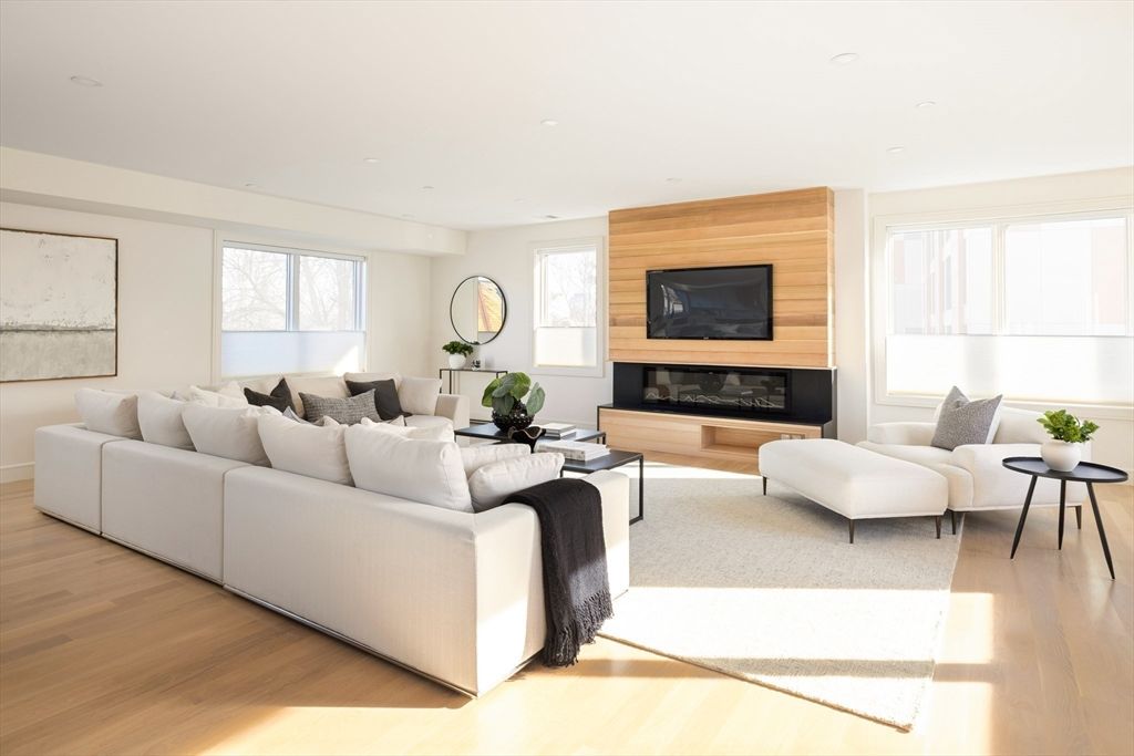 Fireplace, Interior, Living room, Recessed Lighting, Wood Texture Flooring, Wooden Walls