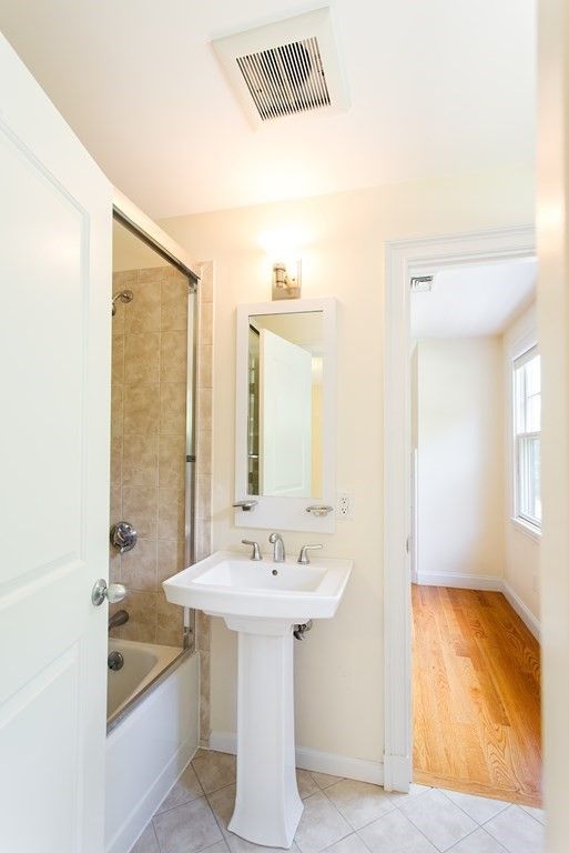 Bathroom, Glass Shower, Interior, Wood Texture Flooring