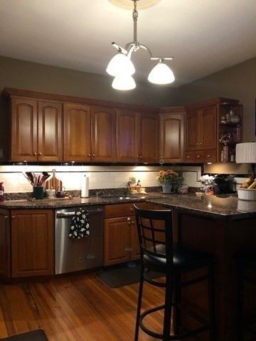 Interior, Kitchen, Pendant Lights, Wood Texture Flooring