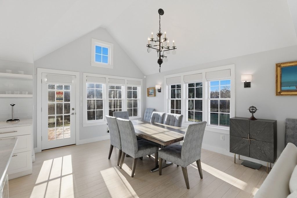 Dining room, Interior, Pendant Lights, Wood Texture Flooring