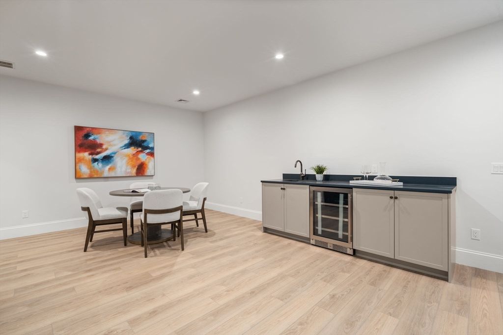Dining room, Interior, Recessed Lighting, Wood Texture Flooring