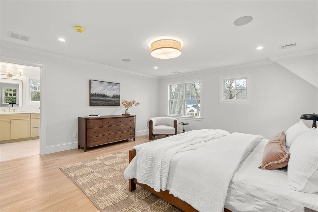 Bedroom, Interior, Recessed Lighting, Wood Texture Flooring
