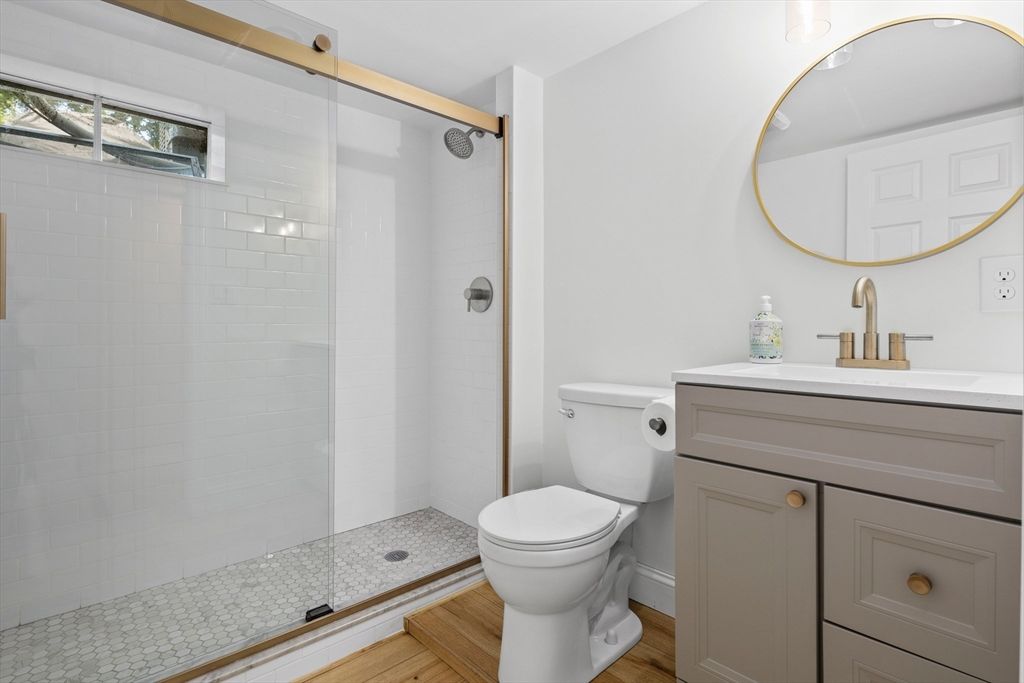 Bathroom, Glass Shower, Interior, Wood Texture Flooring